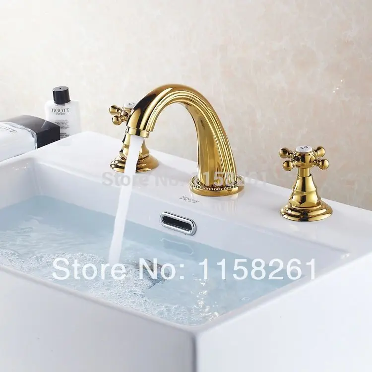 Basin Faucets Polished Gold Brass Modern Bathroom Sink Faucet Double Cross Handle 3 Hole Bathbasin Counter Mixer Taps HJ-6726K
Basin Faucets Polished Gold Brass Modern Bathroom Sink Faucet Double Cross Handle 3 Hole Bathbasin Counter Mixer Taps HJ-6726K