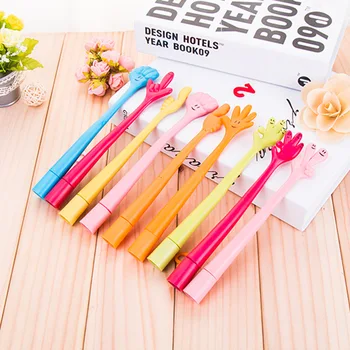 

12 PCS/lot lovely ballpoint pen Cartoon gestures advertisement Bend finger pen wholesale