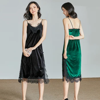 Long Full Slips Spaghetti X-Long Slip Green Black Color Velvet Underdress V-neck Lace Patchwork Comfortable Clothing for Women
Long Full Slips Spaghetti X-Long Slip Green Black Color Velvet Underdress V-neck Lace Patchwork Comfortable Clothing for Women