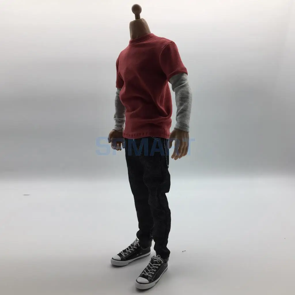 1/6 Scale Mens Outfits Clothes Red Long T-shirt Denim Jeans Hat and Shoes Set for 12inch Action Figure Accessories 1/6 Scale Mens Outfits Clothes Red Long T-shirt Denim Jeans Hat and Shoes Set for 12inch Action Figure Accessories