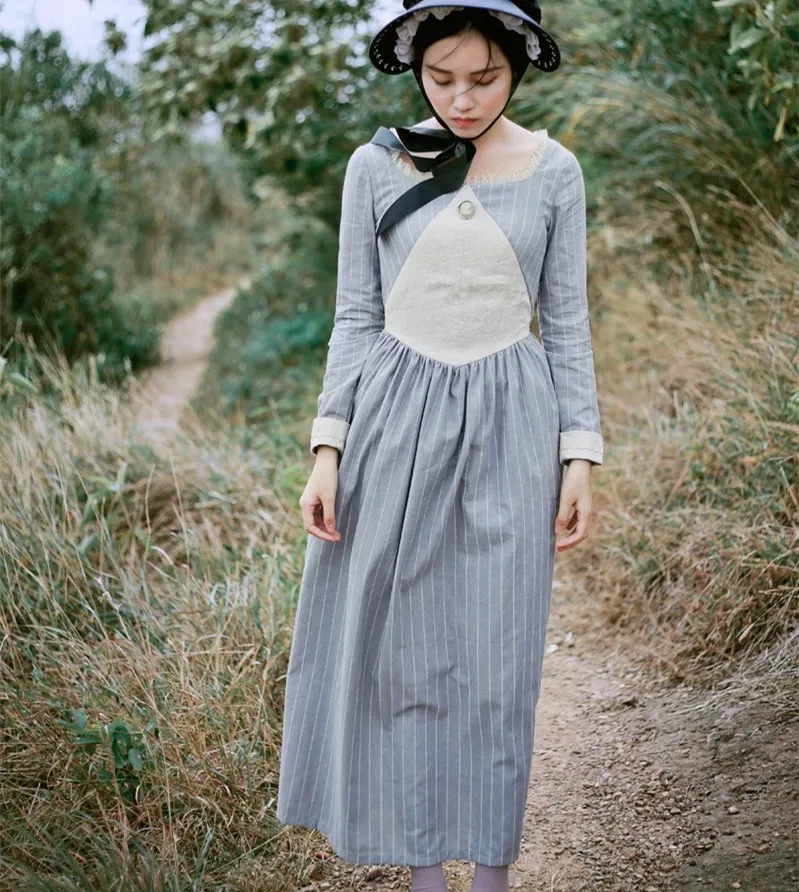 Spring Autumn Winter Women Cotton Linen Long Dress Ladies Vintage Retro England Long Striped Dress robe longue femme elbise 2019
Spring Autumn Winter Women Cotton Linen Long Dress Ladies Vintage Retro England Long Striped Dress robe longue femme elbise 2019