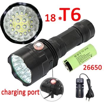 USB Rechargeable 18x XML T6 LED Flashlight 20000LM torch Lamp Powerful lanterna for camping +26650 Battery + Charger
USB Rechargeable 18x XML T6 LED Flashlight 20000LM torch Lamp Powerful lanterna for camping +26650 Battery + Charger