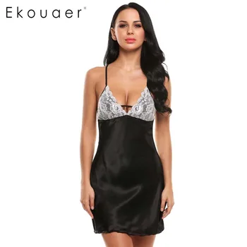 Ekouaer Sexy Hollow Nightdress Sleepwear Backless Deep Lace V-Neck Night Dress Silk Spaghetti Straps Nightgown Female Homewear
Ekouaer Sexy Hollow Nightdress Sleepwear Backless Deep Lace V-Neck Night Dress Silk Spaghetti Straps Nightgown Female Homewear