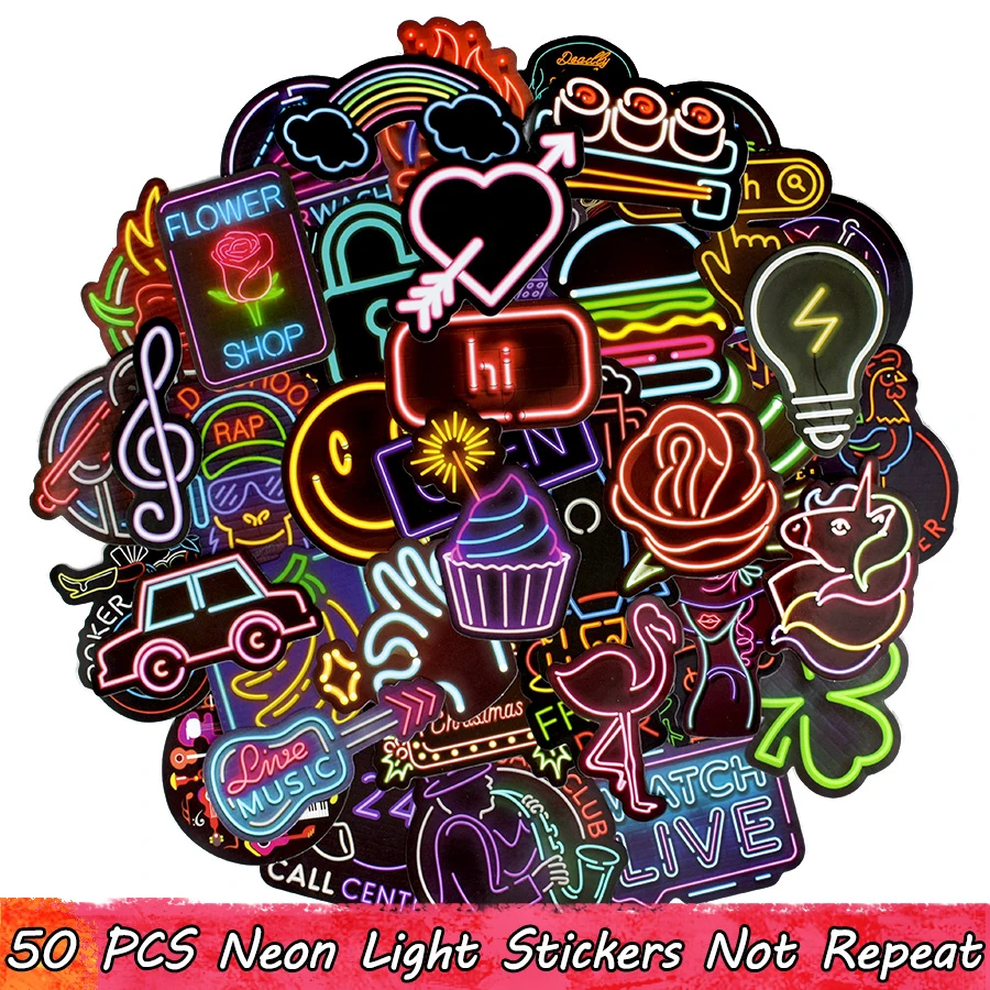50 PCS Neon Light Sticker Anime Icon Animal Cute Decals Stickers Gifts for Children to Laptop Suitcase Guitar Fridge Bicycle Car
50 PCS Neon Light Sticker Anime Icon Animal Cute Decals Stickers Gifts for Children to Laptop Suitcase Guitar Fridge Bicycle Car