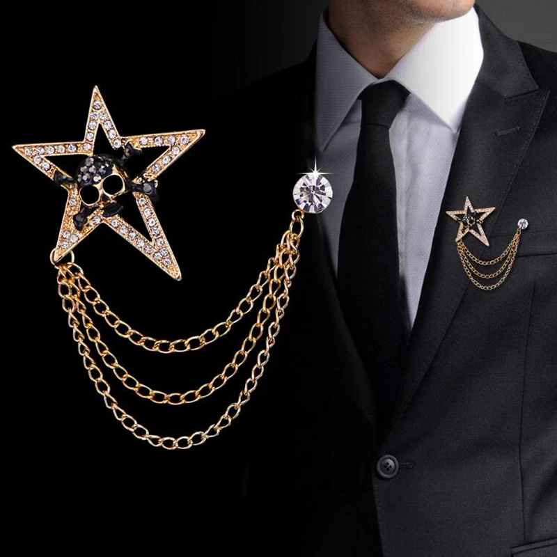 SaYao 1 Piece Fashion Suit Suits Brooch Pins Brooches Men Star Skull Tassels Chain Corsage Lapel Pin Brooches
SaYao 1 Piece Fashion Suit Suits Brooch Pins Brooches Men Star Skull Tassels Chain Corsage Lapel Pin Brooches