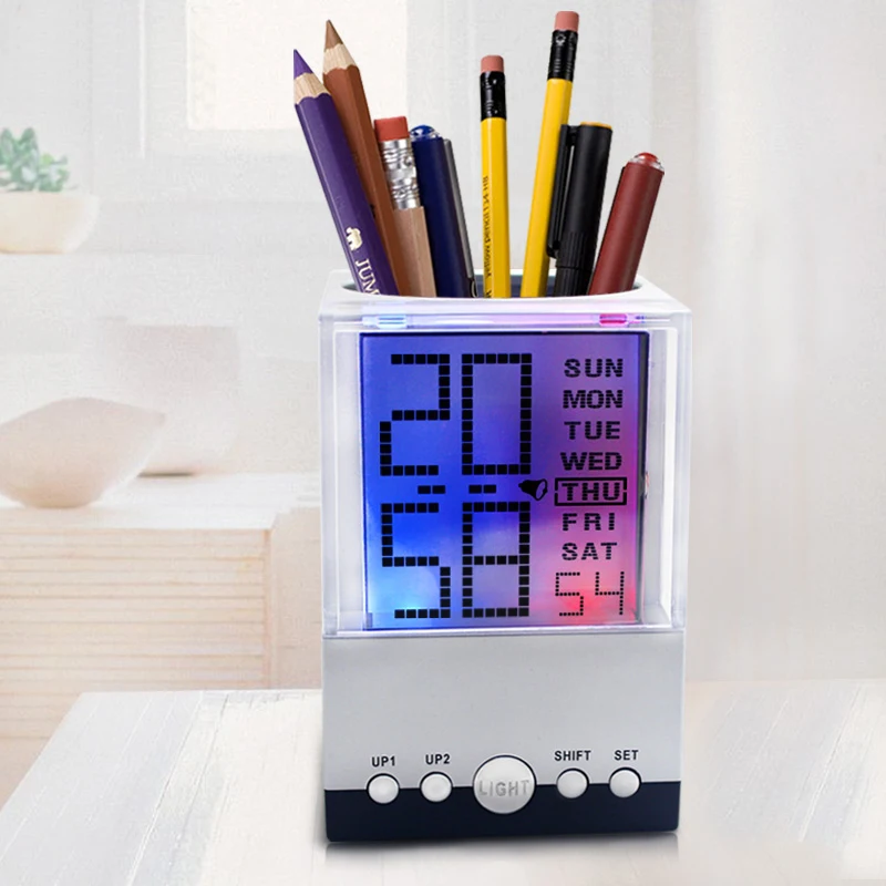 Digital Alarm Clock Perpetual Calendar Pen Desktop Alarm Clock Lcd Display 7 Color Light Display Time with Thermometer Calendar
Digital Alarm Clock Perpetual Calendar Pen Desktop Alarm Clock Lcd Display 7 Color Light Display Time with Thermometer Calendar