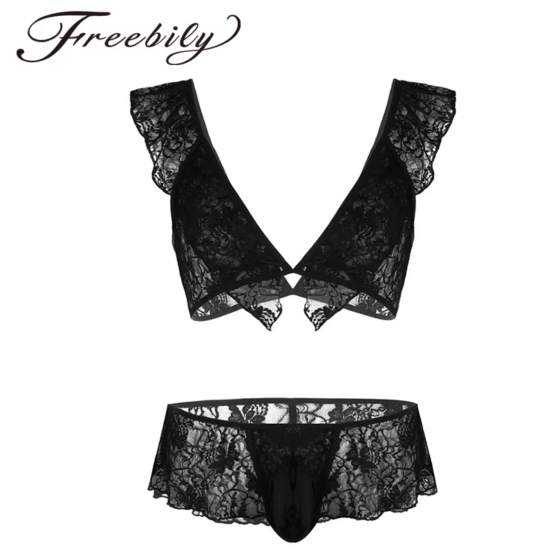 2PCS Gay Mens Sissy Sheer Lace Floral Nightwear Lingerie Sets Sleeveless Print Bra Tops with Skirted Thong Briefs Sexy Underwear
2PCS Gay Mens Sissy Sheer Lace Floral Nightwear Lingerie Sets Sleeveless Print Bra Tops with Skirted Thong Briefs Sexy Underwear