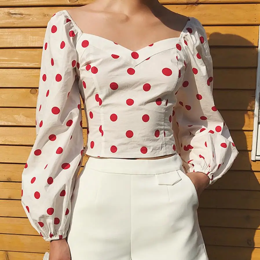 2018 black white lantern sleeve square collar blouse women polka dot short tops shirt
2018 black white lantern sleeve square collar blouse women polka dot short tops shirt