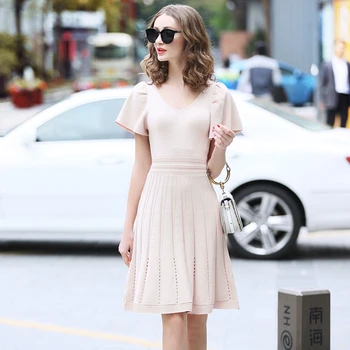 Elegant Knit Dress 2019 Sexy Double V Neck Butterfly Sleeve Fit and Flare Summer Dress Women Knee-Length Dress Sukienki Damskie
Elegant Knit Dress 2019 Sexy Double V Neck Butterfly Sleeve Fit and Flare Summer Dress Women Knee-Length Dress Sukienki Damskie