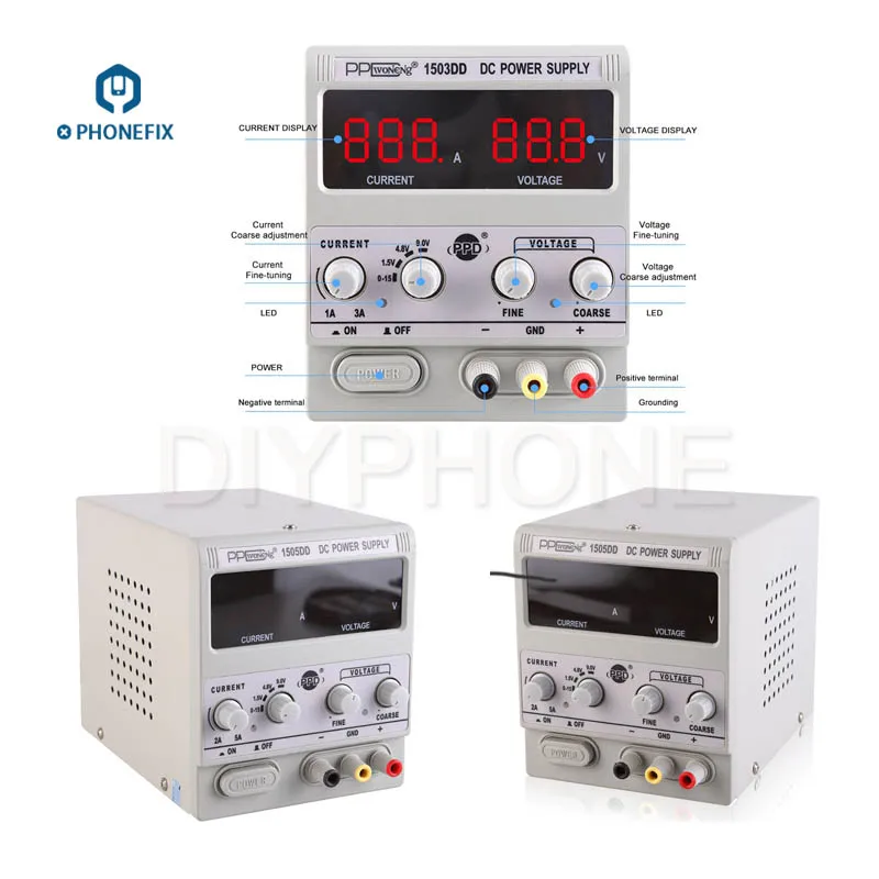 PPD Adjsutable 15V 5A 1503DD 1505DD DC Power Supply Station with Current Voltage LED Digital Display For Phone Repair
PPD Adjsutable 15V 5A 1503DD 1505DD DC Power Supply Station with Current Voltage LED Digital Display For Phone Repair