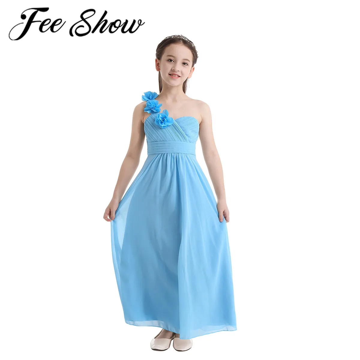 Kids Sweet Elegant Girls Chiffon One-shoulder Flower Girl Dress Princess Pageant Wedding Birthday Party Dress Summer Ball Gown 
Kids Sweet Elegant Girls Chiffon One-shoulder Flower Girl Dress Princess Pageant Wedding Birthday Party Dress Summer Ball Gown