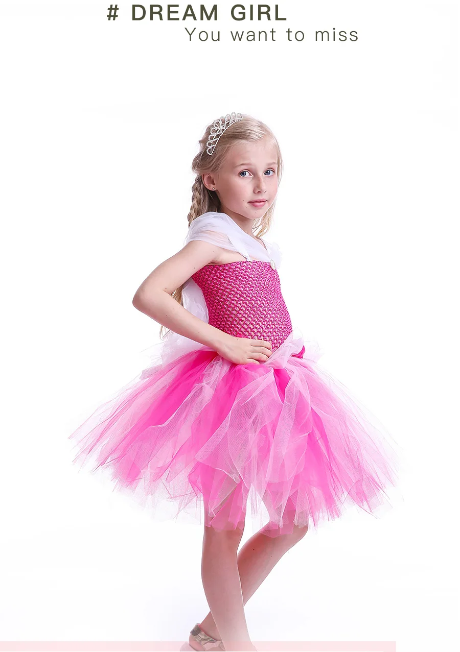 Princess Girls Sleeping Beauty Tulle Tutu Dress Children Fancy Cosplay Aurora Clothes Kids Halloween Birthday Party (6)