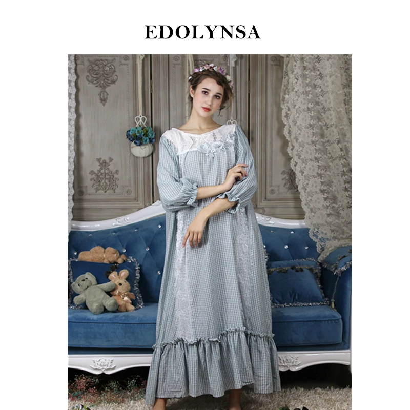 Vintage Sleepwear Victorian Appliques Lace Pink Plaid Ruffle Home Dress Long Nightgown Autumn Cotton Nightdress For Women H693
Vintage Sleepwear Victorian Appliques Lace Pink Plaid Ruffle Home Dress Long Nightgown Autumn Cotton Nightdress For Women H693