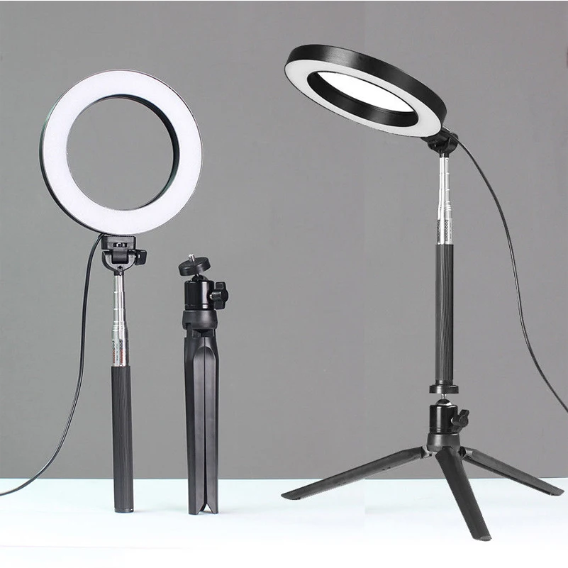 

16/26cm LED Ring Light 5500K Dimmable Studio Camera Phone Photography Video Makeup LED Lamp Fill Light With Tripod Selfie Stick