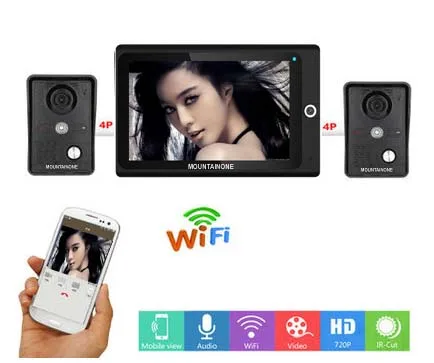 MOUNTAINONE Wired/Wireless WIFI 7" Video Door Phone for 2 Doors,Home Intercom System w/t IR-CUT Taking photo/video function 2V1
MOUNTAINONE Wired/Wireless WIFI 7" Video Door Phone for 2 Doors,Home Intercom System w/t IR-CUT Taking photo/video function 2V1