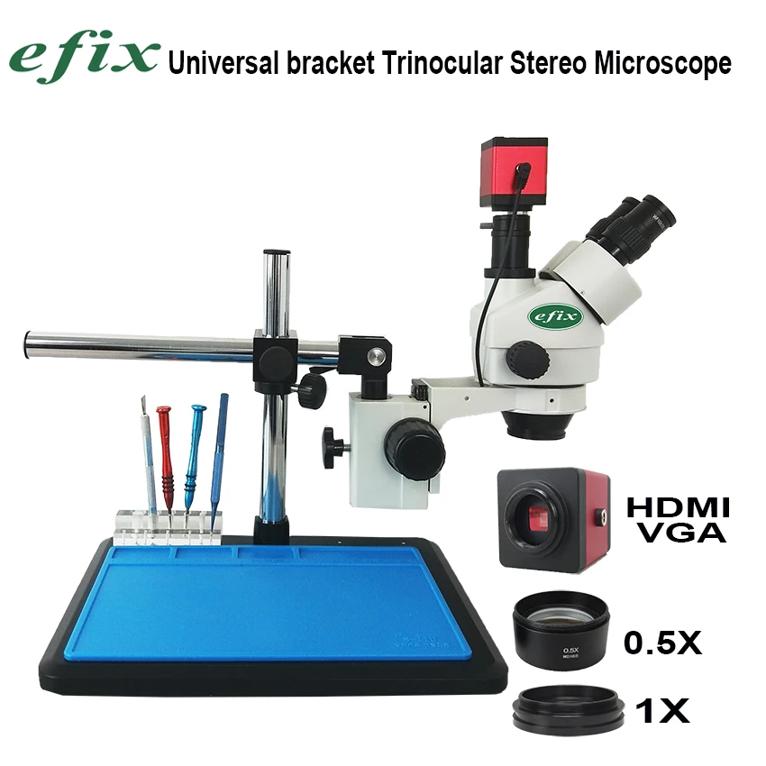 Efix simul-focal Continuous Zoom 3.5~45X Trinocular Stereo Microscope HDMI VGA microscope camera 56 LED Universal bracket Mat
Efix simul-focal Continuous Zoom 3.5~45X Trinocular Stereo Microscope HDMI VGA microscope camera 56 LED Universal bracket Mat