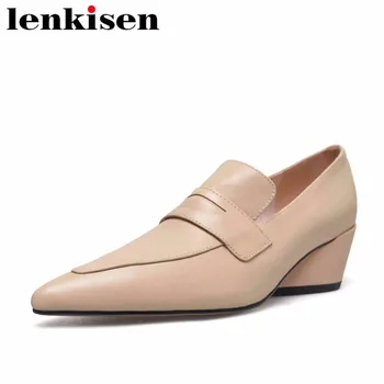 Lenkisen full grain leather pointed toe med heels slip on vintage large size high street fashion concise style women pumps L26
Lenkisen full grain leather pointed toe med heels slip on vintage large size high street fashion concise style women pumps L26