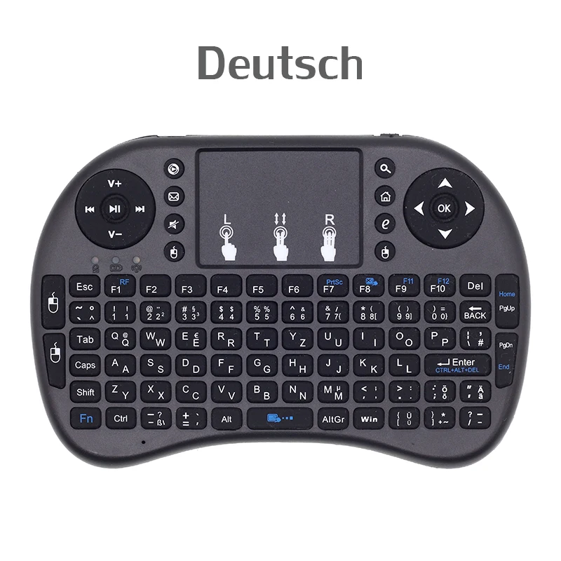 i8 (Deutsch) German English Keyboard 2.4GHz Mini Wireless Keyboard Air Mouse with TouchPad for Android TV Box / Mini PC
i8 (Deutsch) German English Keyboard 2.4GHz Mini Wireless Keyboard Air Mouse with TouchPad for Android TV Box / Mini PC