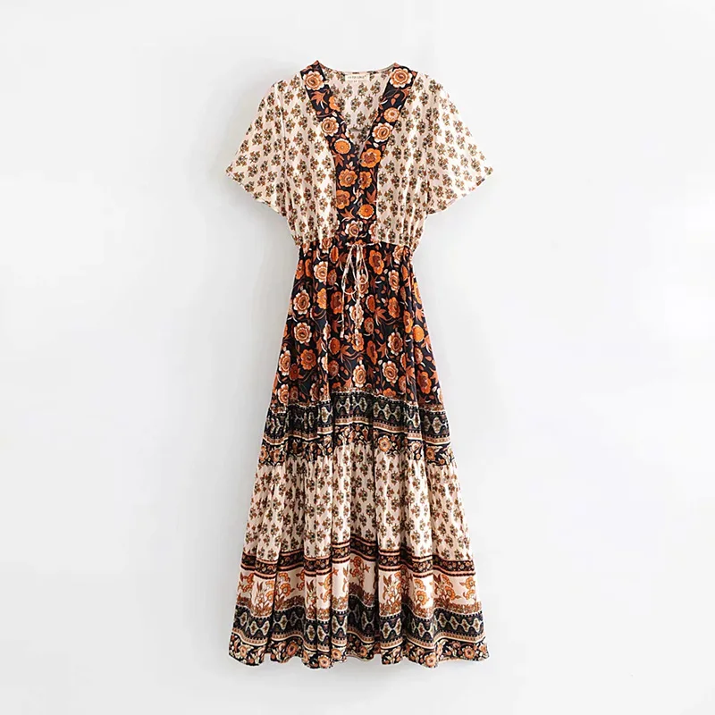 Summer Women Dress Women Printed Floral Casual Short Sleeve Dress V-Neck Vintage Slim Mid-Calf Female Sundress with Bow
Summer Women Dress Women Printed Floral Casual Short Sleeve Dress V-Neck Vintage Slim Mid-Calf Female Sundress with Bow