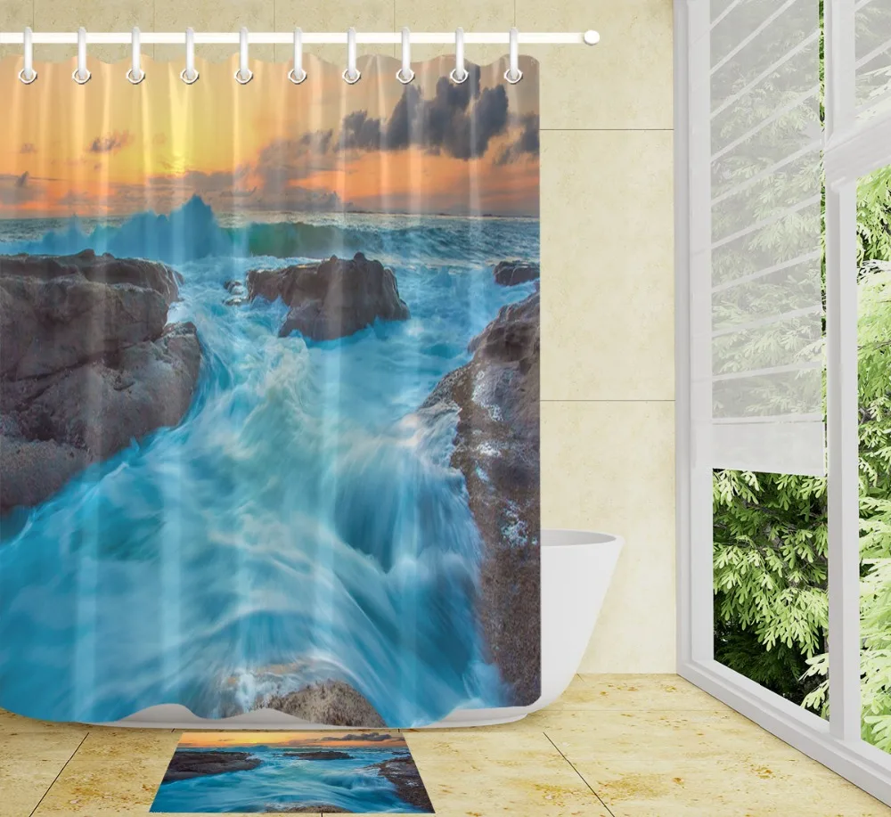 Blue Sea Sunset Gold Beach spindrift Shower Curtain Fabric Polyester Fabric Bathroom Curtain Set With Mat&Hooks Customized Print
Blue Sea Sunset Gold Beach spindrift Shower Curtain Fabric Polyester Fabric Bathroom Curtain Set With Mat&Hooks Customized Print