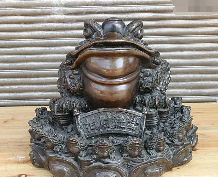 15" Folk China Copper Bronze Bring Wealth Coins Golden Toad Hoptoad Frog Statue
15" Folk China Copper Bronze Bring Wealth Coins Golden Toad Hoptoad Frog Statue