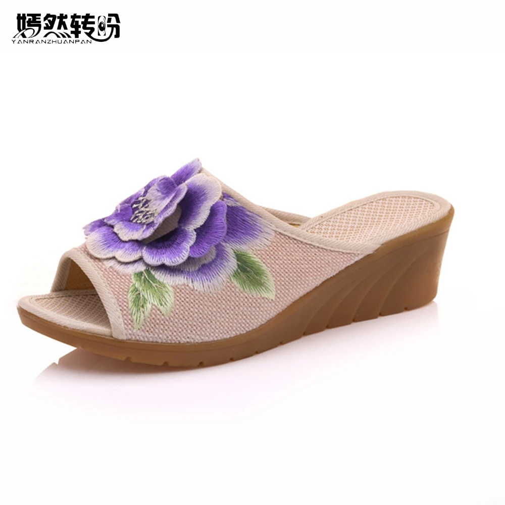 Women Slippers 3D Flower Embroidered Peep Toes Linen Wedge Slippers Summer Ladies Canvas Soft Shoes Sandials Mujer
Women Slippers 3D Flower Embroidered Peep Toes Linen Wedge Slippers Summer Ladies Canvas Soft Shoes Sandials Mujer