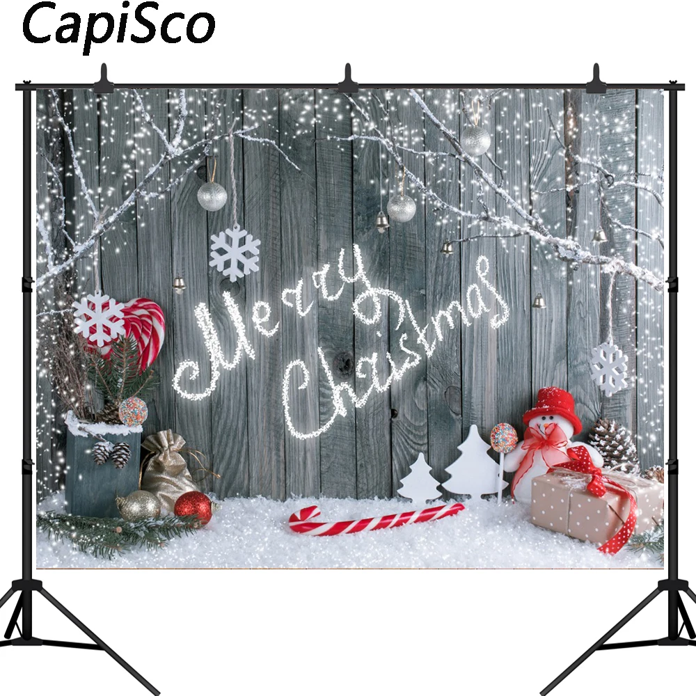 

Capisco Merry Christmas snowman Lollipop Wooden wall Photography Backgrounds Customized Photographic Backdrops For Photo Studio