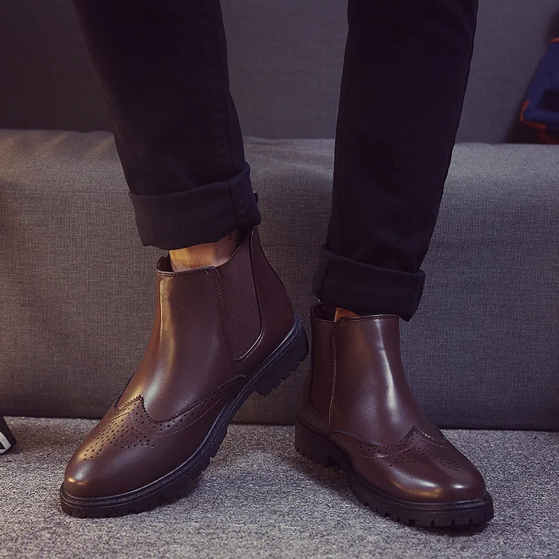 Black Brogue Chelsea Boots Mens Shoes Ankle Boots Men Footwear Artificial Leather Chelsea Boots for Men Autumn Shoes XX-399
Black Brogue Chelsea Boots Mens Shoes Ankle Boots Men Footwear Artificial Leather Chelsea Boots for Men Autumn Shoes XX-399
