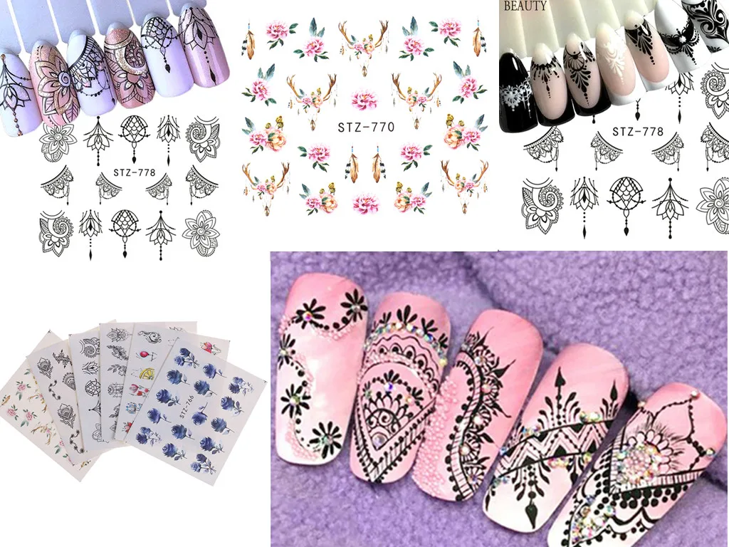 5 sheets Design New Nail Art Sticker Set Black Lace Flower Glitter Flower Water Decal Slider Wraps Decor Manicure
5 sheets Design New Nail Art Sticker Set Black Lace Flower Glitter Flower Water Decal Slider Wraps Decor Manicure