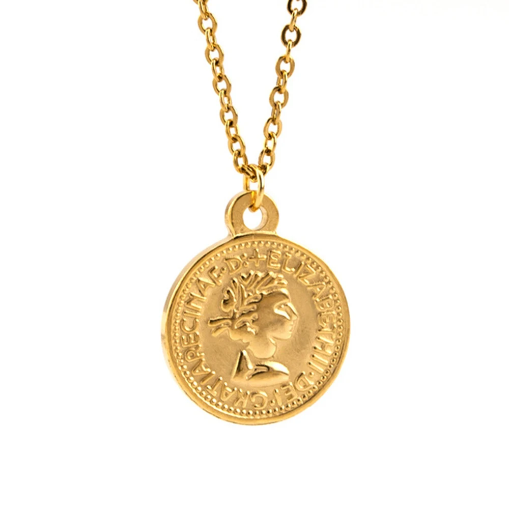 

Stainless Steel Women Necklace Gold Color Pound Elizabeth II, Euro 10 Cent Coins Mujer Collar Choker Vintage Jewelry 2019 New