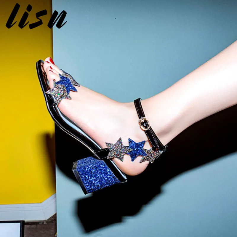 LISN New Genuine Leather Glitter Star Summer Sandals Open Toe Buckle Strap Thick Heel HIgh Heel Sandals Shoes Women
LISN New Genuine Leather Glitter Star Summer Sandals Open Toe Buckle Strap Thick Heel HIgh Heel Sandals Shoes Women