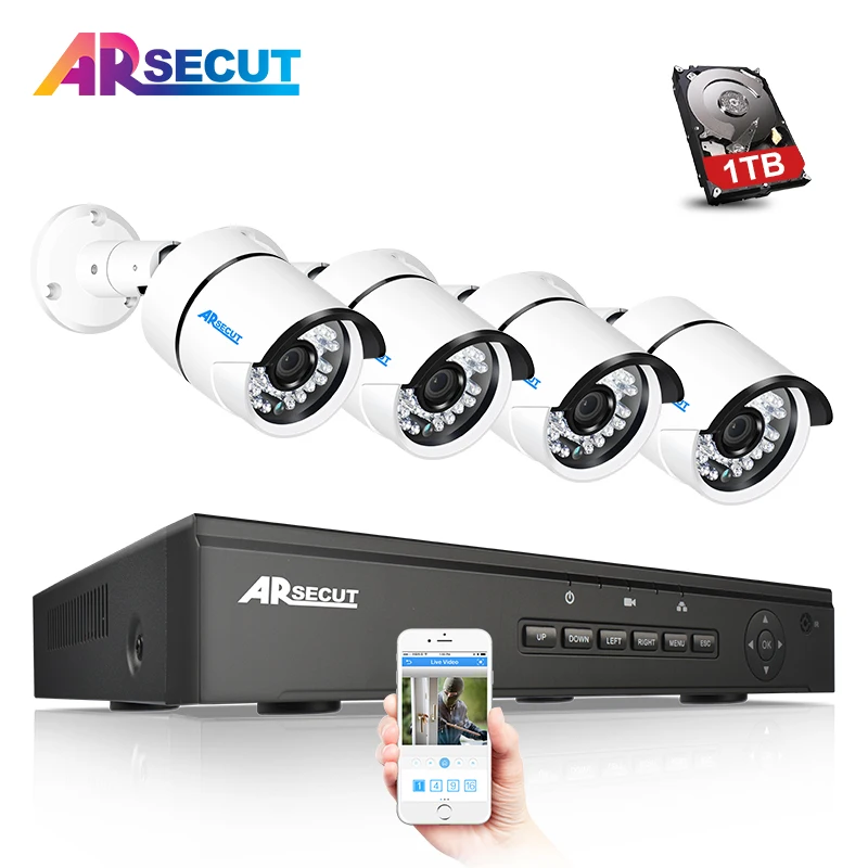 

ARSECUT 4CH 1080P HD POE NVR CCTV Set Outdoor POE Cameras CCTV Video Security System Surveillance KIT POE IP Camera System