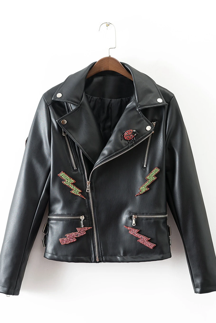 Spring Fall Jacket New Style Women Black Color Embroidery Pu Leather Jacket Free Shipping CKP-029
Spring Fall Jacket New Style Women Black Color Embroidery Pu Leather Jacket Free Shipping CKP-029