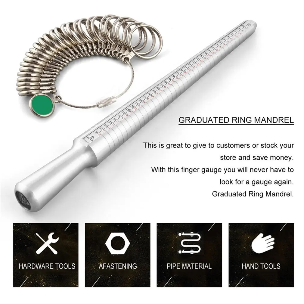 Wuqiong Tama/ño del Anillo del Mandril pinchazo en el Dedo Gauge Medidor de Anillos de medici/ón joyer/ía Juego de Herramientas Herramientas de joyer/ía Anillo de Medidores