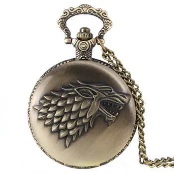 

Stark House Game of Thrones Wolf Mark Cool Watches for Men Women Vintage Quartz Pocket Watch Necklace Chain Unisex Dropshipping