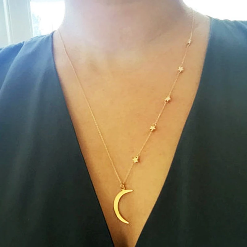Vermeil Crescent Moon and Star necklace I love you to the moon back mother children jewelry gift | Украшения и аксессуары