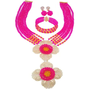 New Arrived Hot Pink Yellow African Wedding Necklace Nigerian Beads Beaded Crystal Bridal Party Jewelry Sets 6DHJZ020
New Arrived Hot Pink Yellow African Wedding Necklace Nigerian Beads Beaded Crystal Bridal Party Jewelry Sets 6DHJZ020