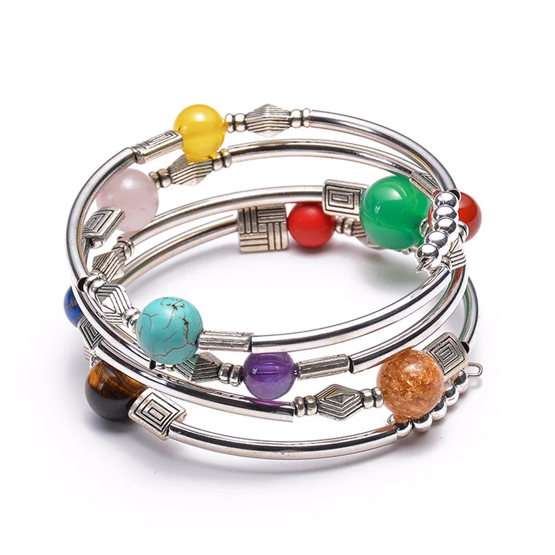 Multilayers 7 Chakra Healing Crystal Natural Stone Women Bangle Handmade Silver Color Wire Wrapped Bangle Wholesale
Multilayers 7 Chakra Healing Crystal Natural Stone Women Bangle Handmade Silver Color Wire Wrapped Bangle Wholesale