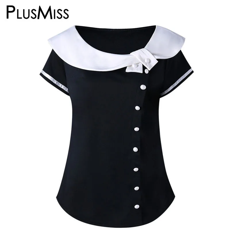 PlusMiss Plus Size 5XL 4XL Summer 2018 Peter Pan Collar T-shirt Women Big Size Black and White Patchwork T Shirt Ladies Tops Tee
PlusMiss Plus Size 5XL 4XL Summer 2018 Peter Pan Collar T-shirt Women Big Size Black and White Patchwork T Shirt Ladies Tops Tee
