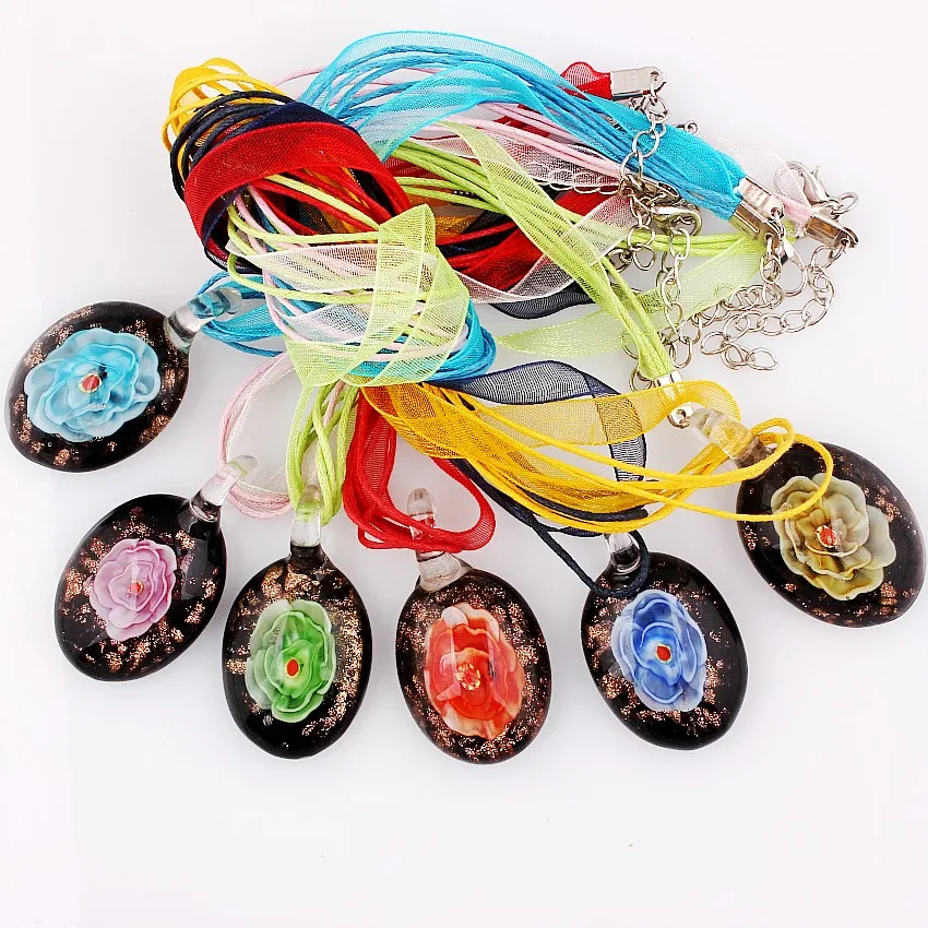 Hot Sell Wholesale Bulk 6pcs Murano Lampwork Glass Oval Flower Pendant Silver P Beauty charm Necklaces For women's Gift
Hot Sell Wholesale Bulk 6pcs Murano Lampwork Glass Oval Flower Pendant Silver P Beauty charm Necklaces For women's Gift