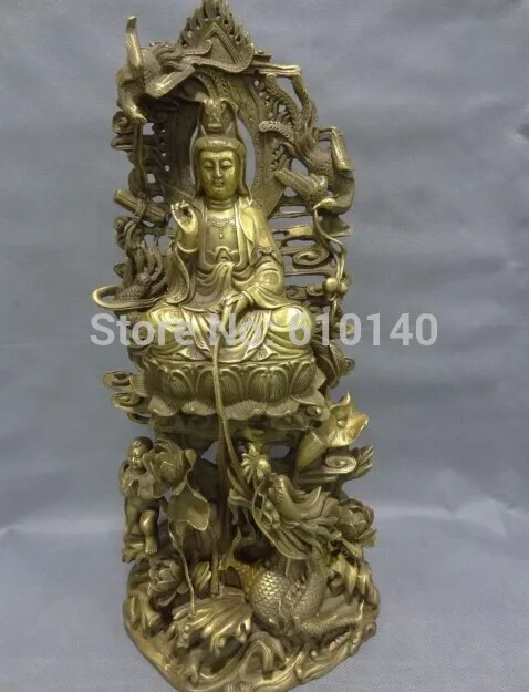 18" China Pure Brass Dragon Phoenix Guanyin Child Lotus Kwan-Yin Pot Statue
18" China Pure Brass Dragon Phoenix Guanyin Child Lotus Kwan-Yin Pot Statue