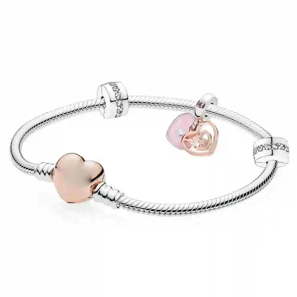 

Fanier 100% 925 Sterling Silver B801090 Double Labyrinth Bracelet Heart Present Valentine's Day Romantic Game Of Elegant Jewel