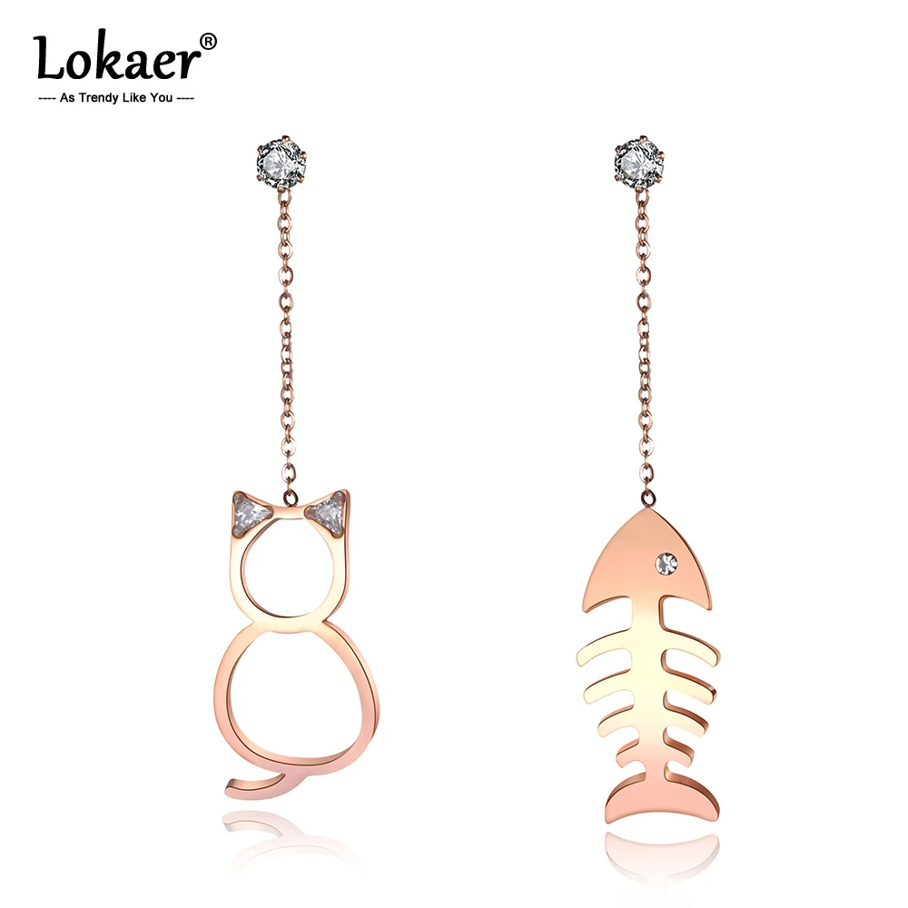 Lokaer Trendy Stainless Steel Asymmetry Drop Earrings Jewelry Rose Gold Crystal Cat And Fish Women Dangle Earrings E19119
Lokaer Trendy Stainless Steel Asymmetry Drop Earrings Jewelry Rose Gold Crystal Cat And Fish Women Dangle Earrings E19119