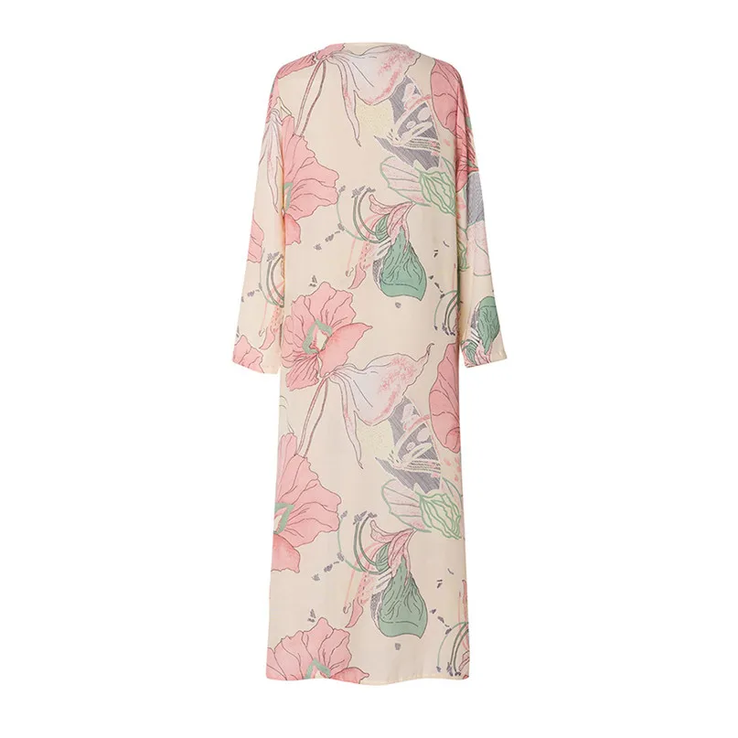 Women Long Sleeve Rash Guards Floral Printed Veil Shawl Beachwear Chiffon Cardigan Tops Cover Up Blouse clothing bikini #3j16#F (11)