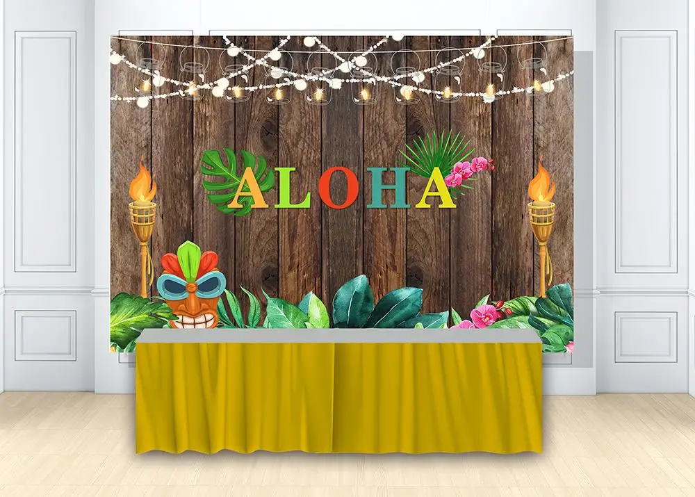 HUAYI Aloha Luau вечерние чный фон с Деревянной Стеной для свадьбы дня рождения