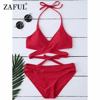 ZAFUL 2019 Women New Halter Wrap Bikini Mid Waisted Solid Color Swimsuit Sexy Summer Swimwear Bathing Suit Bandage Beach Wear
ZAFUL 2019 Women New Halter Wrap Bikini Mid Waisted Solid Color Swimsuit Sexy Summer Swimwear Bathing Suit Bandage Beach Wear
