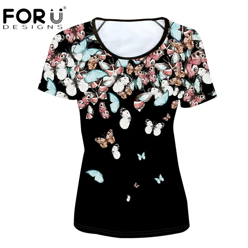 FORUDESIGNS Black T Shirt for Women Cute Animal Butterfly Pattern Ladies Slim Fit Top Tees Luxury Designer Short Sleeve T-shirts
FORUDESIGNS Black T Shirt for Women Cute Animal Butterfly Pattern Ladies Slim Fit Top Tees Luxury Designer Short Sleeve T-shirts