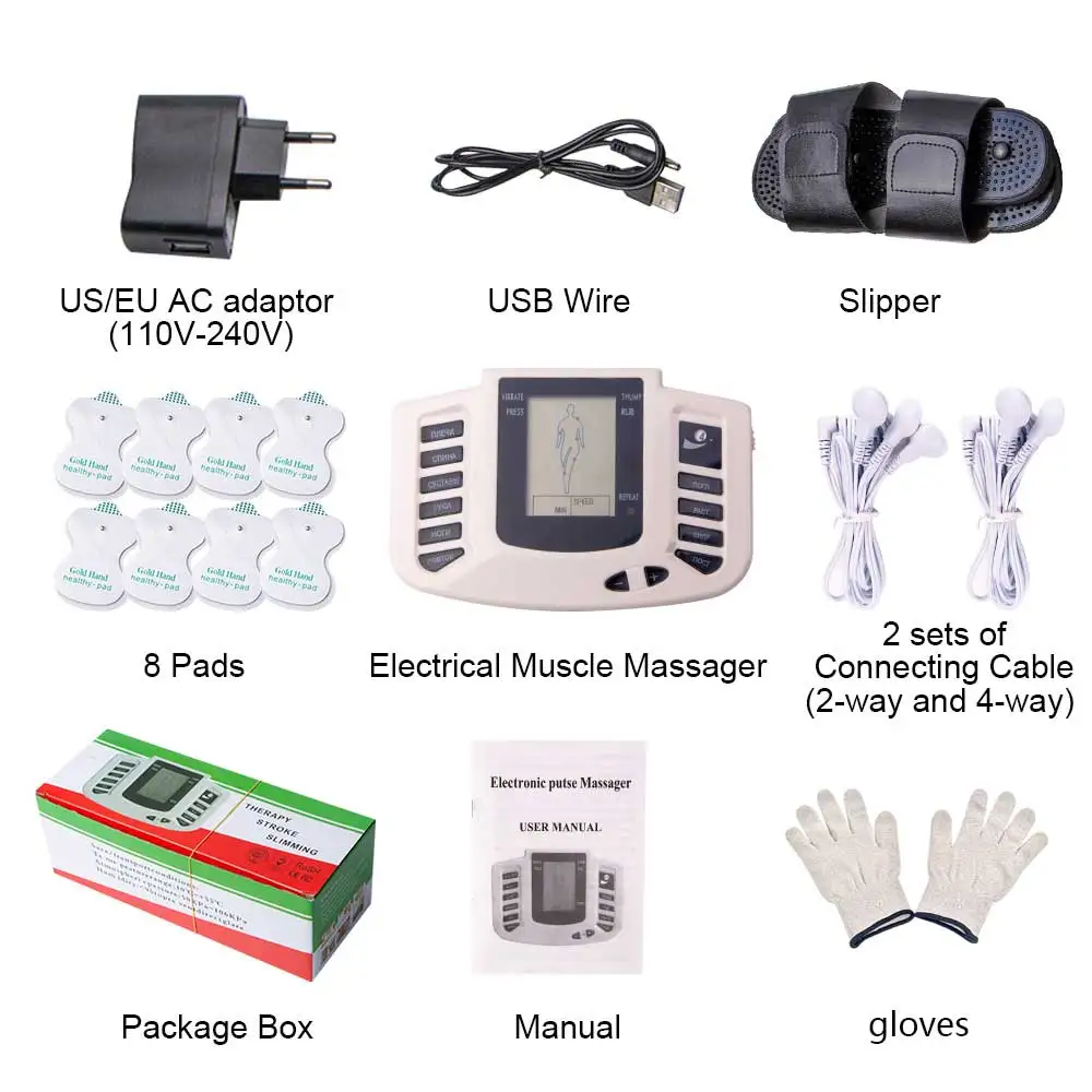 TENS Electrical Muscle Stimulator Russian button Body Relax Muscle Massager Pulse Acupuncture Therapy Slipper+8 Pads+box+gloves
TENS Electrical Muscle Stimulator Russian button Body Relax Muscle Massager Pulse Acupuncture Therapy Slipper+8 Pads+box+gloves