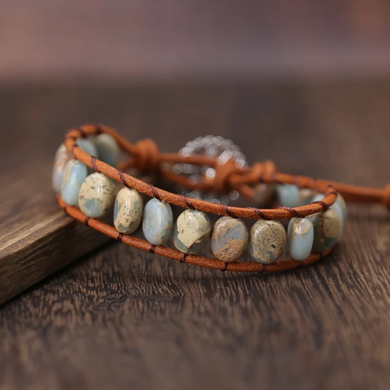 New Bohemia Bracelet Single Vintage Leather Wrap Round Shape Emperor Stone Dropshipping | Украшения и аксессуары