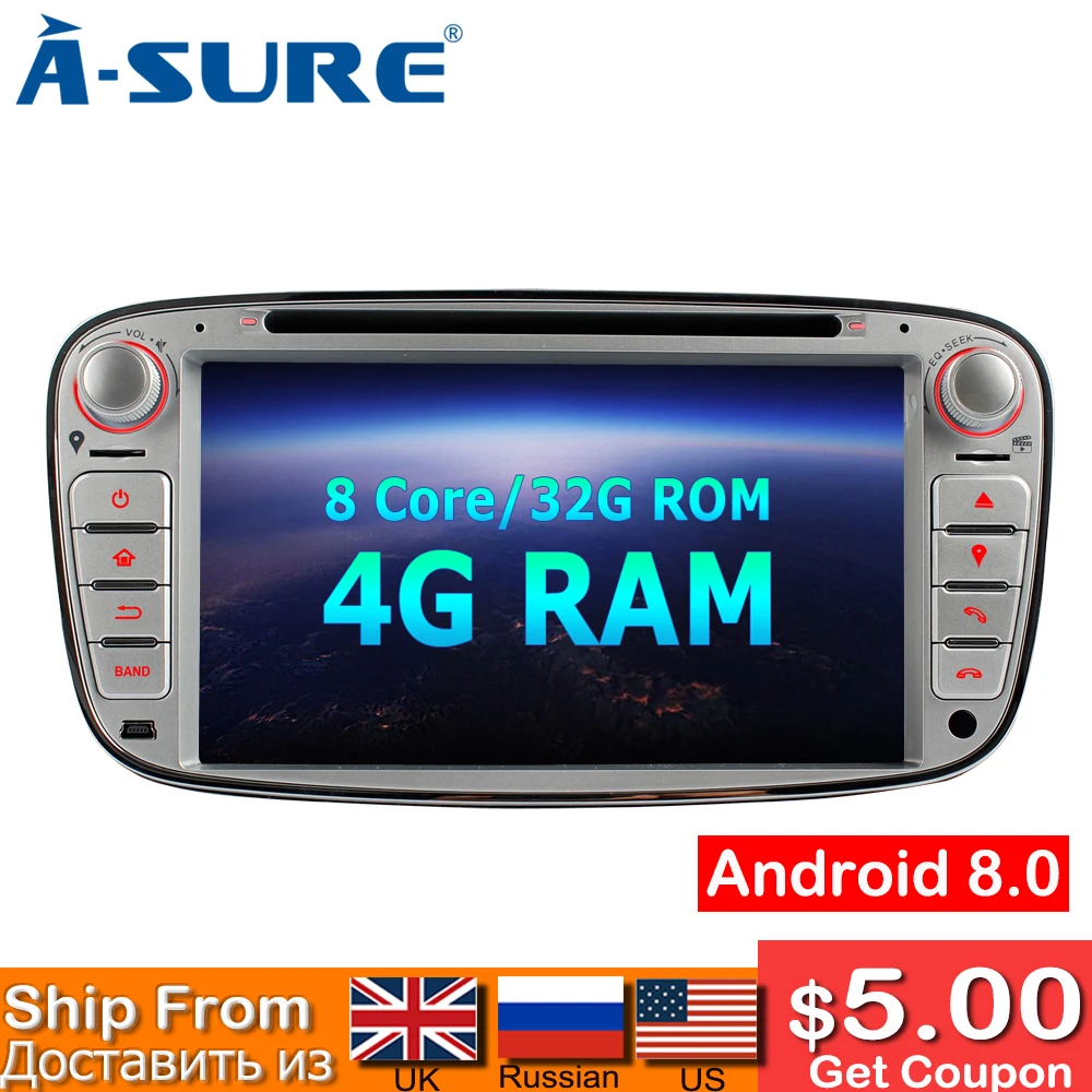 A sure 7 дюймов Android 8 0 Радио ядерный 4 Гб ОЗУ 16 ПЗУ DVD gps навигация для FORD/Focus/S MAX/Mondeo/C
